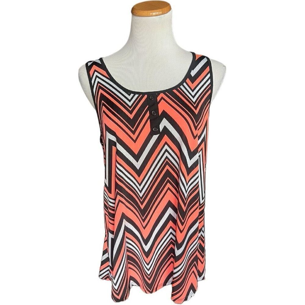 Womens Rue Juju Maternity Chevron Easy Care Tank Sleeveless Mixed Media Top - L